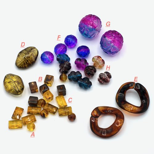 2 -20 perles acryliques ambré, multicolore, différents modèles aux choix