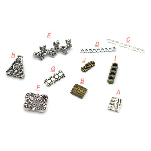 4- 50 séparateurs "4 trous" 17x7x2 mm ,métal argenté