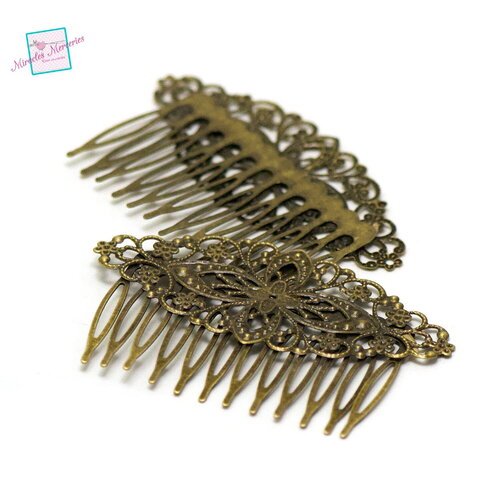 4 barrettes /peignes pour cheveux filigrane, bronze