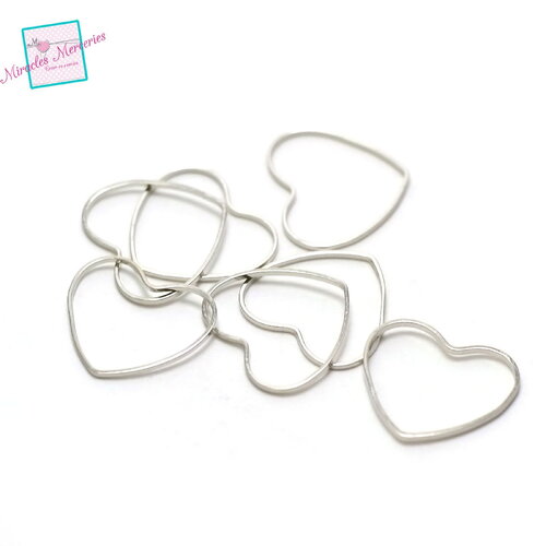 20 connecteurs fins coeur 22x18 mm, argenté