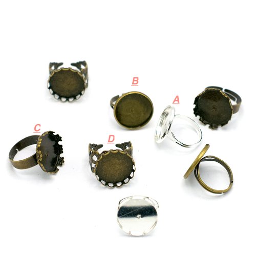 10 supports cabochons ronde bague 18 mm, couleur au choix: argenté /argenté clair/bronze