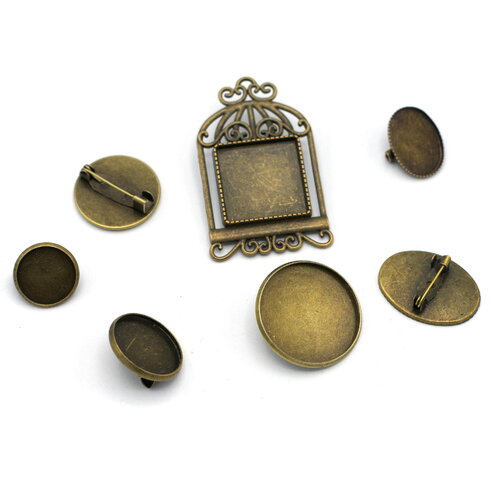 Lot de broches support cabochon, bronze