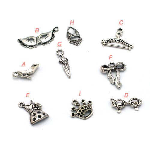 10-20 breloques argenté, divers modèles aux choix