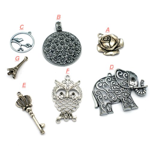 1-4 pendentifs, breloque argenté, divers modèles aux choix