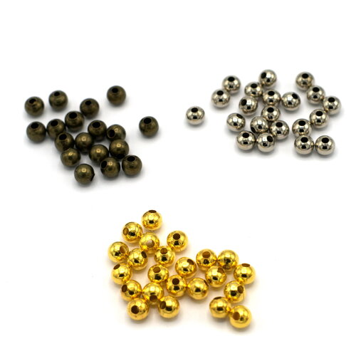 50 grandes perles rondes lisses 8 mm, argenté / doré / bronze