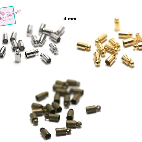 20 embouts pour cordon lanière ronde 4mm, argenté/doré/bronze