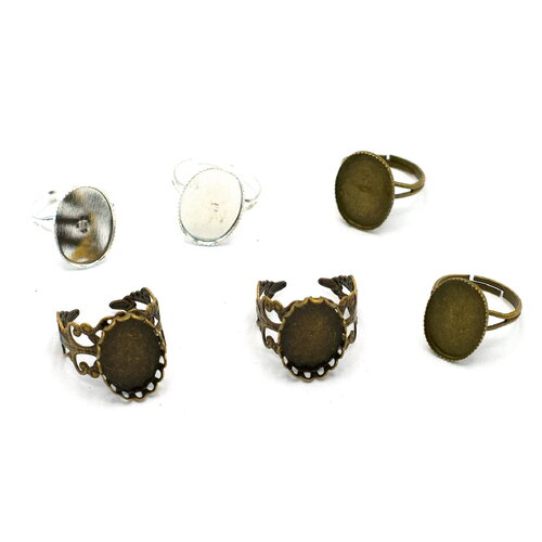 10 supports cabochons bague 18x13 mm, ovale, argenté clair/ bronze