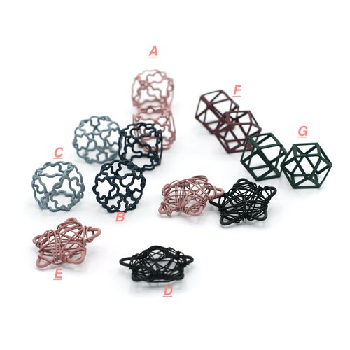 4 connecteurs /perles "3d cube fleuri", "étoile", "octogonal" rose / noir / gris/bordeaux/vert