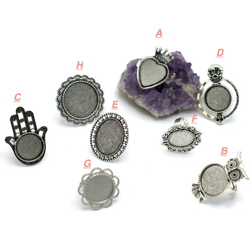 2 supports cabochons bague argenté, divers modèles aux choix