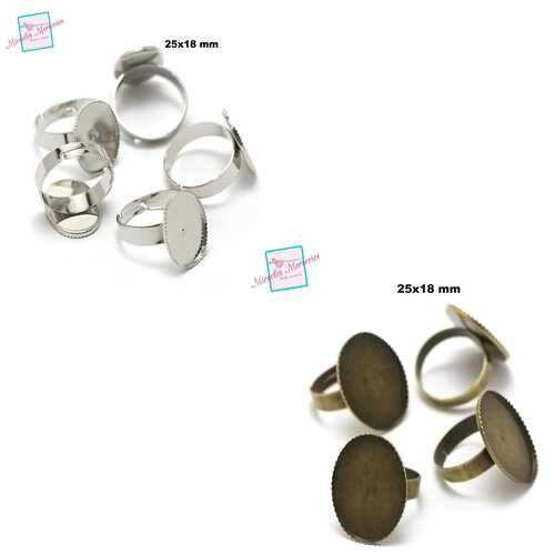 10 support cabochon bague ovale 25x18 mm dent argenté/bronze