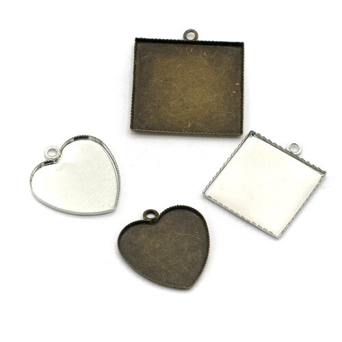 10 supports cabochon pendentif "carrée 20x20 mm" argenté / bronze