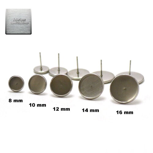 Acier inox: 10 puce d'oreille support cabochon 8/10/12/14/16 mm, steel stainless