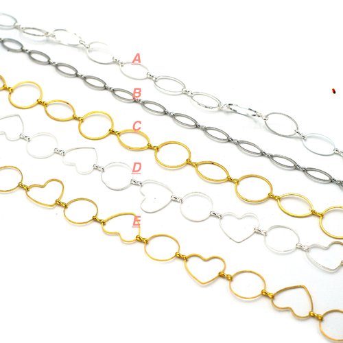 50 cm de chaîne grand anneau, divers modèles aux choix