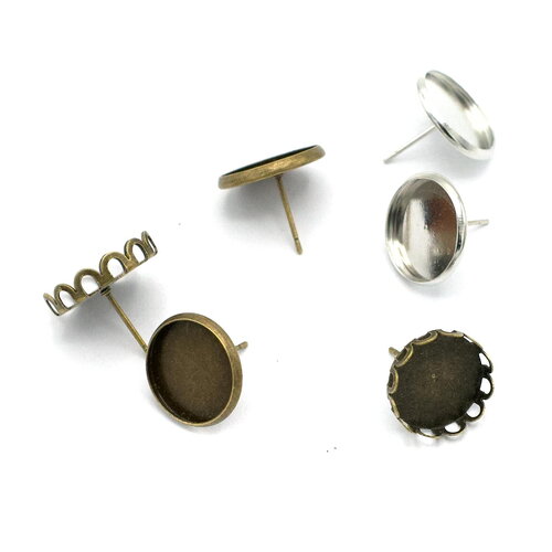 10 supports cabochon puce d'oreille 14 mm ,argenté / doré / bronze