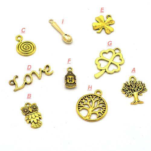 10-20 breloque doré, divers modèles aux choix