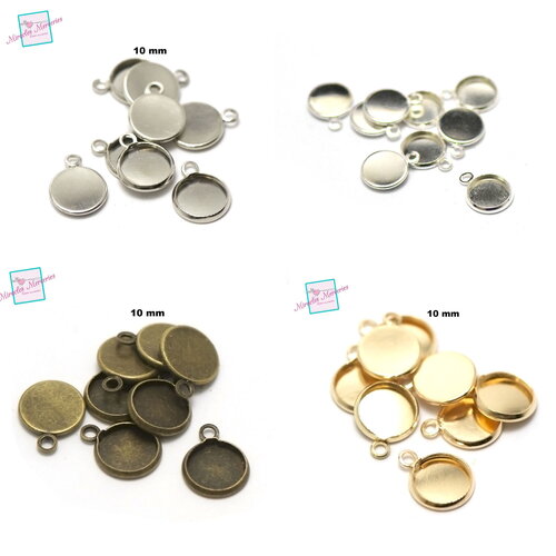 10 supports cabochon pendentif "ronde 10 mm",argenté / argenté clair/ doré / bronze