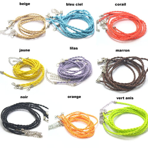 4 tours de cou en simili-cuir tressé 3 mm,  couleurs au choix/ assortiment de couleurs