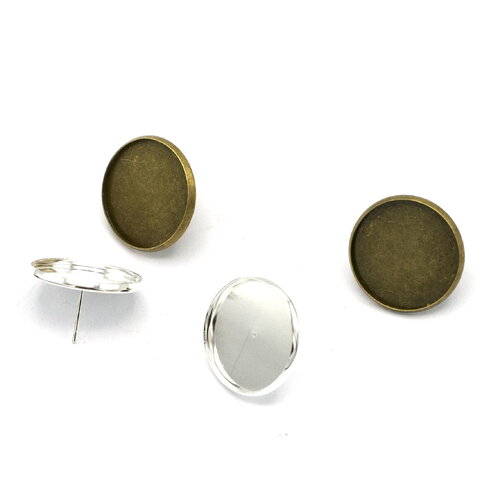 10 supports cabochon puce d'oreille 18 mm ,argenté / bronze