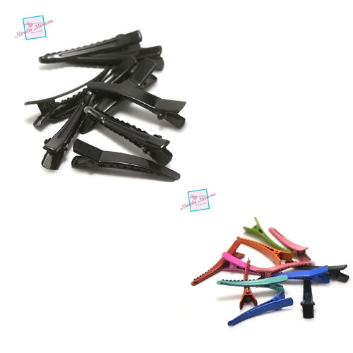 10 pinces/barrettes crocodile, simples pour cheveux, noir / assortiment de couleur