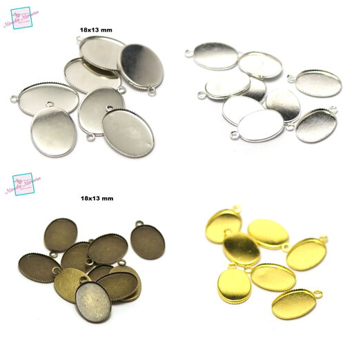10 supports cabochon pendentif "ovale 18x13 mm" argenté/argenté clair/ bronze/doré