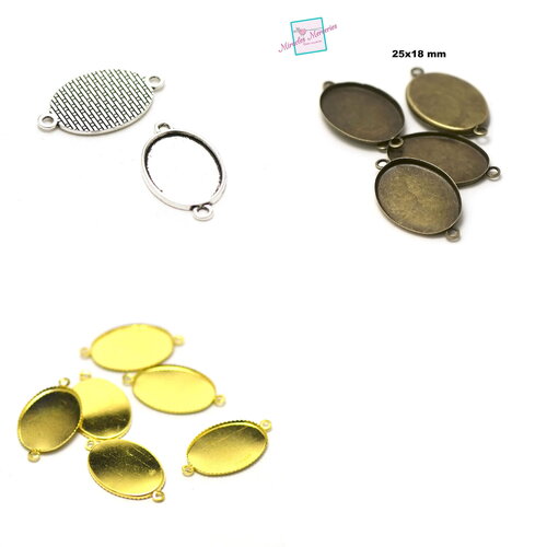 10 connecteurs supports cabochon ovale 25x18 mm, argenté / bronze/ doré
