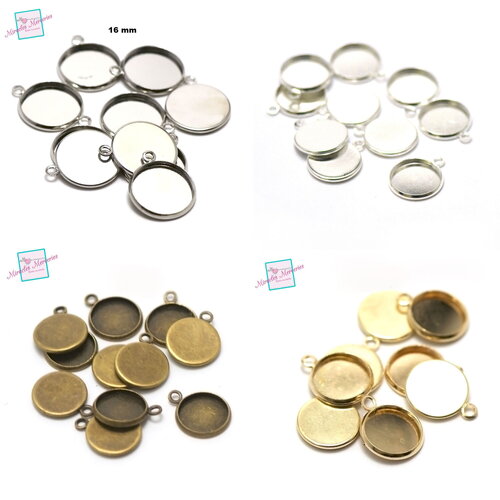 10 supports cabochon pendentif ronde 16 mm, argenté /argenté clair/ doré / bronze/ bronze striée