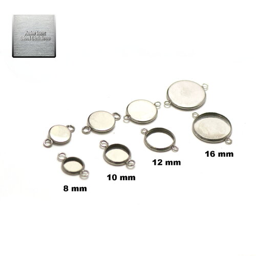Acier inox: 10 connecteur support cabochon 8/10/12/14/16/18/20 mm, steel stainless