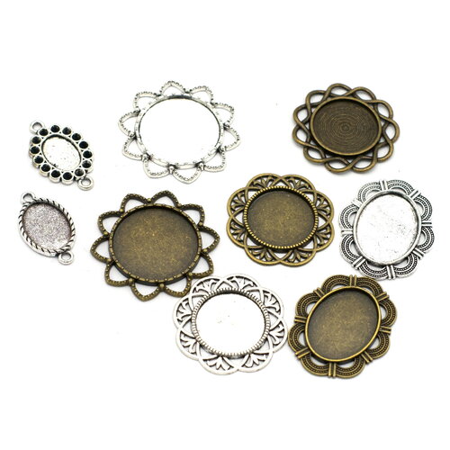 2-10 connecteurs supports cabochon, divers modèle,  argenté/bronze
