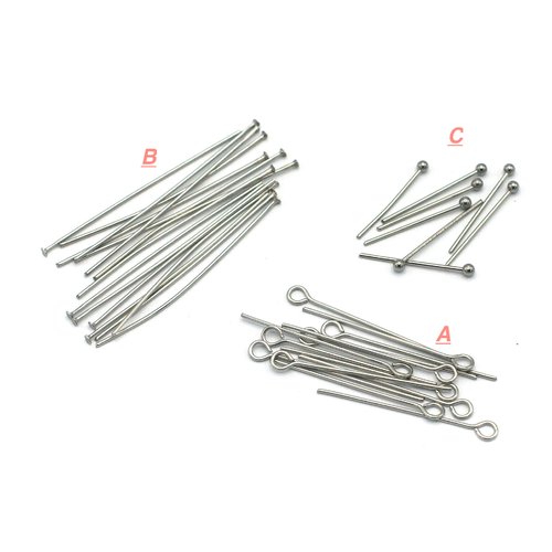 Acier inox: tiges, clous d'oreille, steel stainless, divers modèles aux choix
