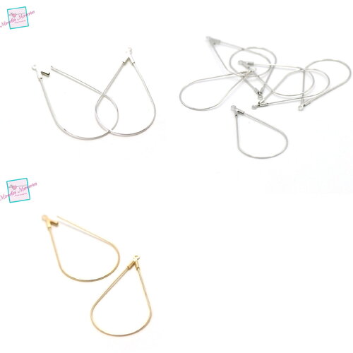 10 créoles goutte 43x23 mm ,argenté clair/ argenté/doré