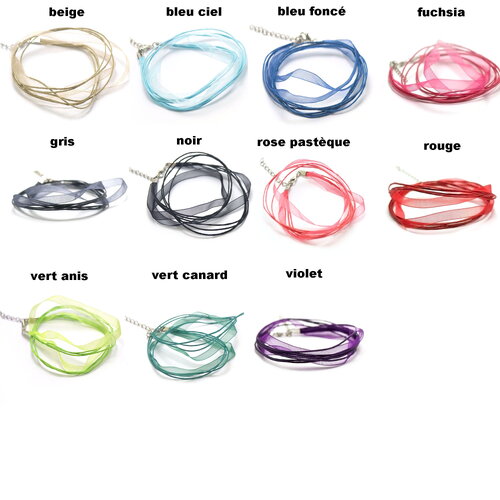 4 tours de cou en organza et coton 6 mm , 11 couleurs au choix/ assortiment de couleurs