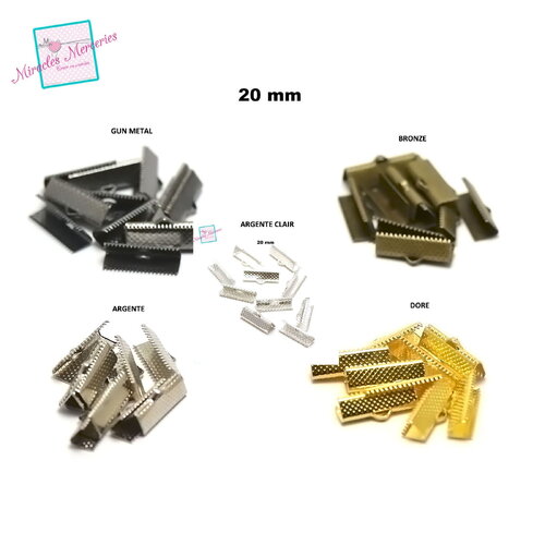 50 embouts griffes serre ruban 20 mm, argenté clair / argenté / doré / bronze / gun métal
