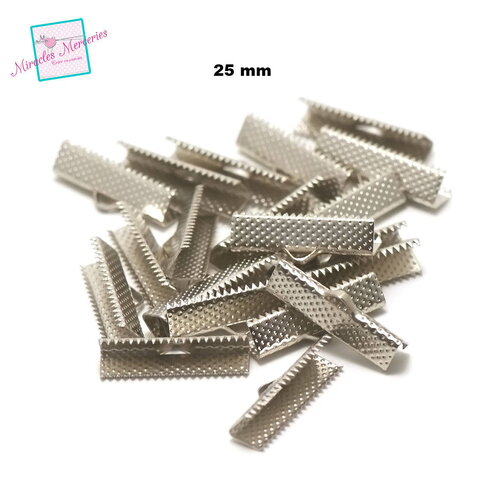 50 embouts griffes serre ruban 25 mm, argenté