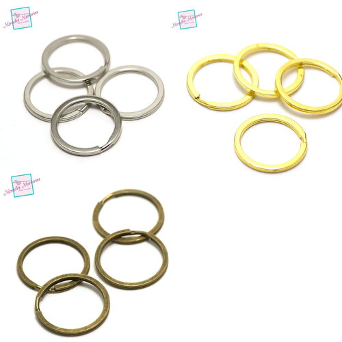 8 anneaux porte-clef/clé anneaux rond 30x3mm, argenté/doré/bronze