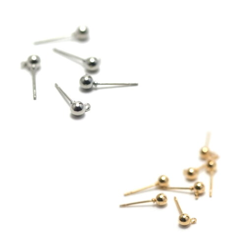 20 puces d'oreille perle 4 mm avec trou d'attache , argenté / dorée foncé