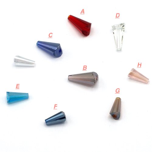 20 perles de cristal "grand cône" 15x8x7 mm et "moyen cône"12x6x5 mm  couleurs aux choix