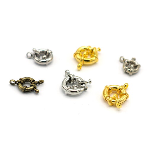 2 fermoirs bouées 11 mm; 13 mm; 15 mm; argenté / doré / bronze