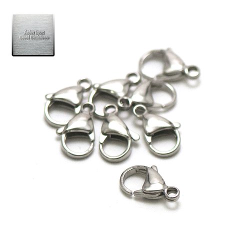 Acier inox: 10 fermoirs mousquetons en acier inoxydable 15 mm