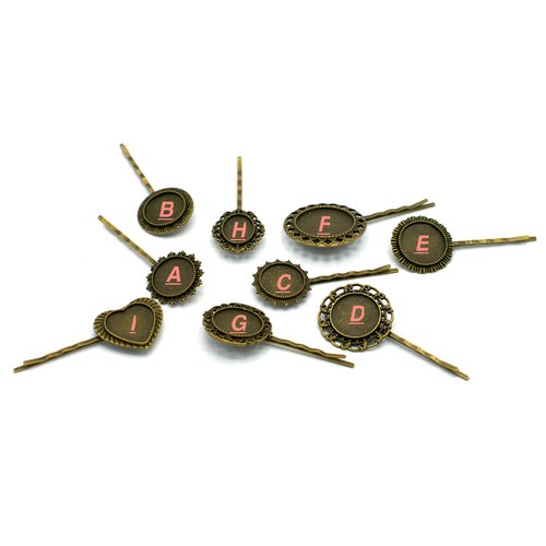 2 épingles à cheveux support cabochon ronde, bronze fantaisie 08