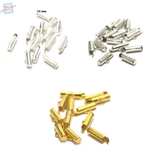 50 embouts tubes de tissage 13 mm,  argenté/argenté clair