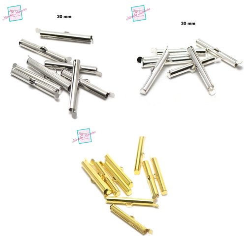 20 embouts tubes de tissage 30 mm, argenté/argenté clair/doré