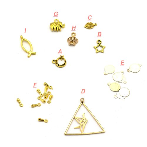 4-100 breloque doré, divers modèles aux choix