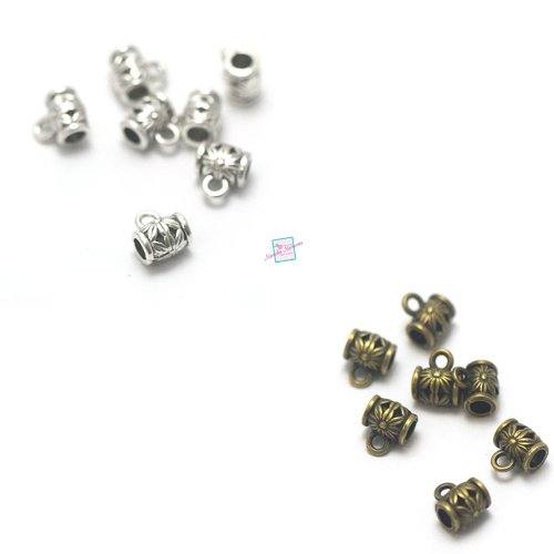 20 bélières "tube court fleur" 10x9x7 mm