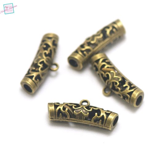 10 bélières tube "long fleur " 25x10x7 mm, bronze
