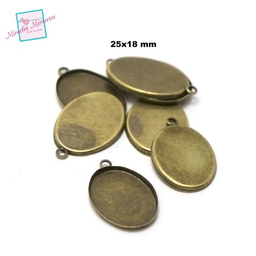10 supports cabochon pendentif "ovale 25x18 mm",doré / bronze