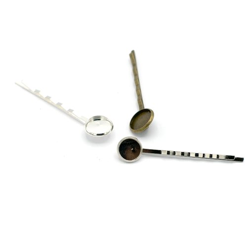 10 épingles à cheveux support cabochon 10 mm; 12 mm, argenté /argenté clair/ bronze