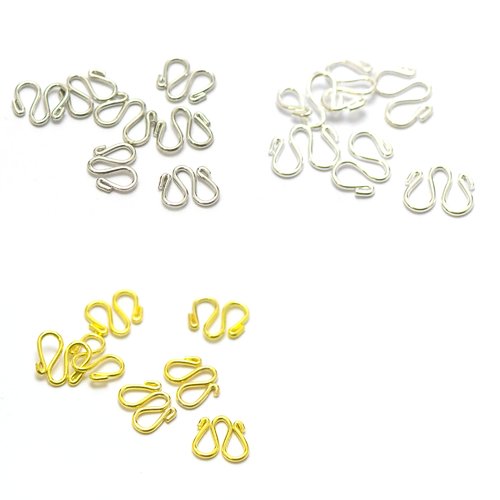20 fermoirs crochet "m" 12x10 mm, argenté/argenté clair/doré