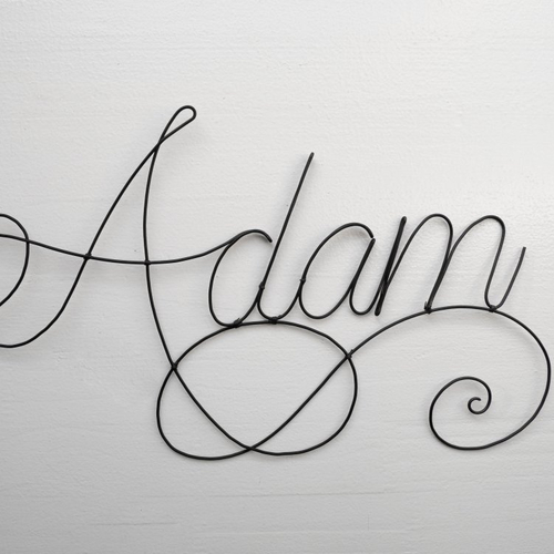 Prénom personnalisable avec arabesque en véritable fil de fer recuit, adam avec coeur ou autreprénom au choix