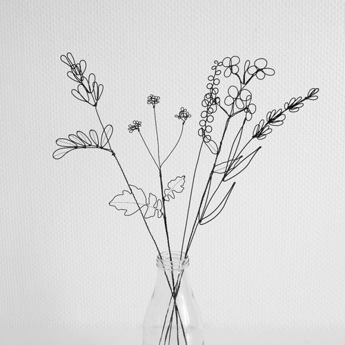 Bouquet de 5 fleurs en fil de fer recuit, fleurs vase floral, décoration floral, déco bohème nature, coquelicot, cadeau mariage, nature