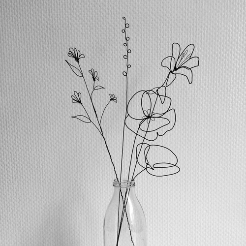 Bouquet de 4 fleurs en fil de fer recuit, coquelicot et fleur des champs, décoration floral fil de fer, déco bohème nature, cadeau